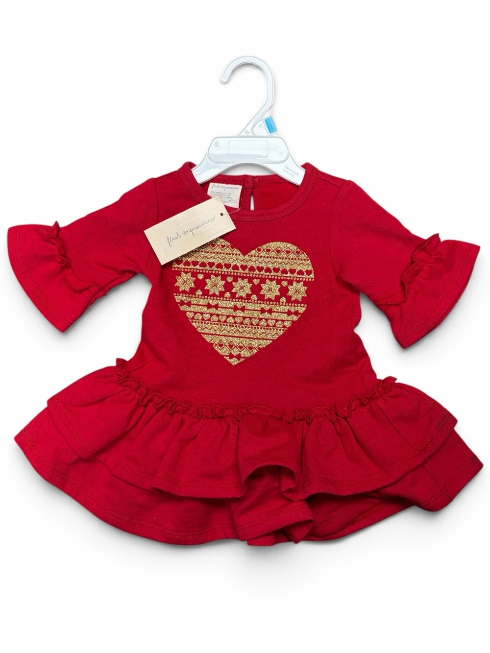 Red Baby Dress with Gold Heart Accent